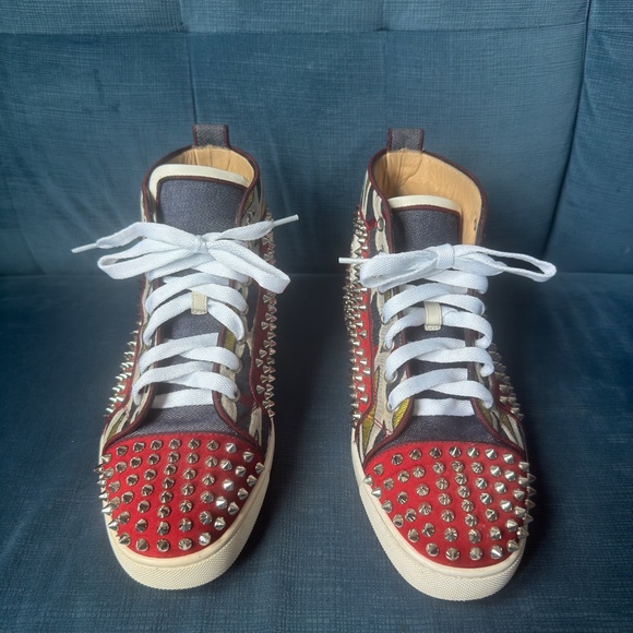 Christian Louboutin Red and Denim Spikes - Picture 2 of 10